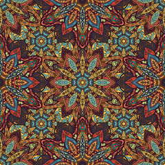 Ornate floral seamless texture, endless pattern with vintage mandala elements.