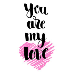 Hand drawn pink heart with  lettering