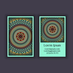 Vector vintage visiting card set. Floral mandala pattern and ornaments. Oriental design Layout. Islam, Arabic, Indian, ottoman motifs.