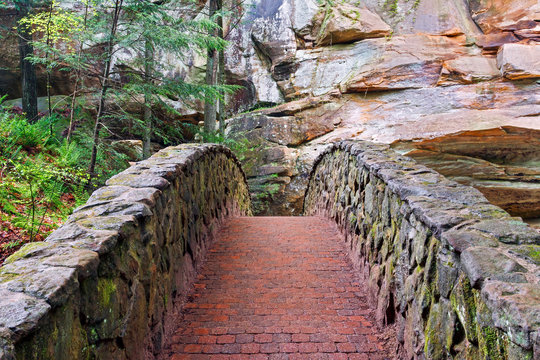 Stone and Brick Footbridge at Old Man's Cave in Hocking Hills State Park, Ohio