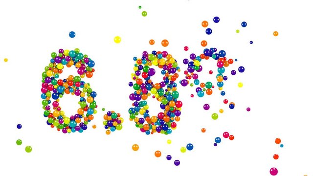 The six point eight percent sign made of colored 3D marbles isolated on white background