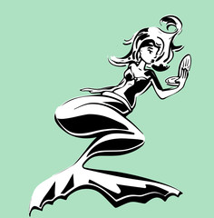 Fototapeta premium Zeemeermin inkt tekening tatoo ontwerp