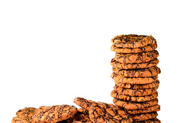 Stack of the chocolate chip cookies isolated on white