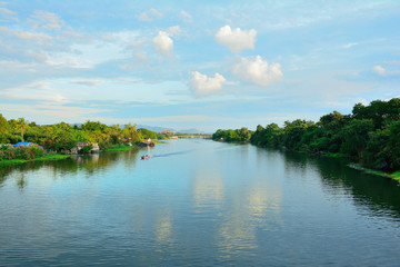 View of  Floating Home river mountain tree natural landscape with sunny.