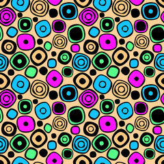 Seamless vector geometrical pattern. Endless background with hand drawn circles. Graphic illustration. Print for cover, fabric, wrapping, background.