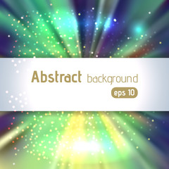 Obraz premium Colorful rays background with place for text. Abstract motion blur background with power explosion. Vector illustration. Yellow, green, blue colors.