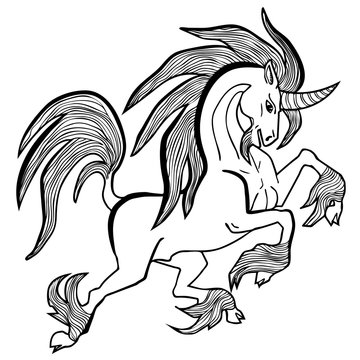 Vector illustration of unicorn black and white 
