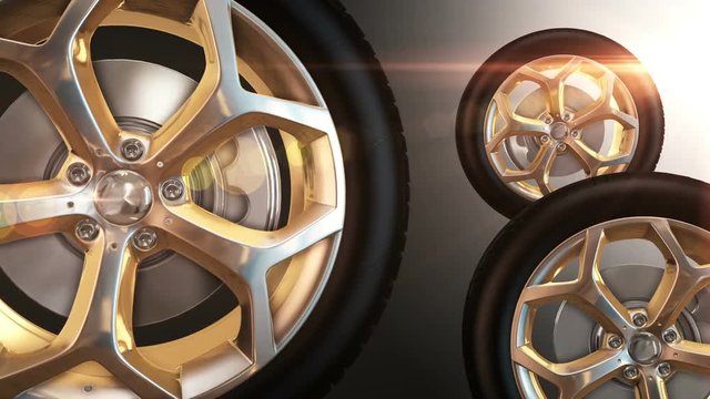 3D Spinning gold rim wheels