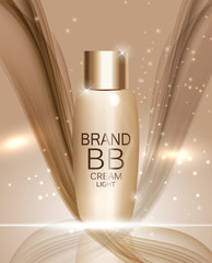 BB Cream Bottle Template for Ads or Magazine Background. 3D Real