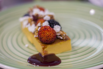 Gourmet dish of ricotta and pumpkin sweet cake