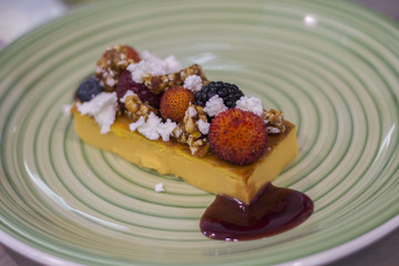 Gourmet dish of ricotta and pumpkin sweet cake