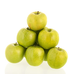 Green apples on white background