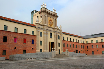 Fototapeta na wymiar Cuartel del Conde Duque. Base of Guardias de Corps in the Independence war. Principal Facade. Madrid, Spain