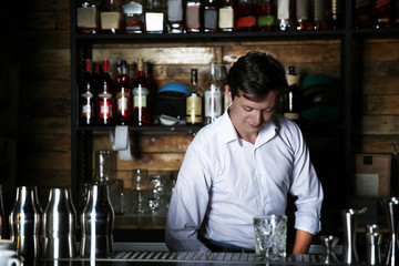 Bartender working at bar counter