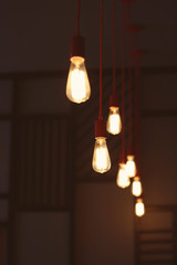 Electric bulbs in cafe interior