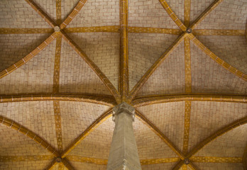 Beautiful ceiling pattern in the "Couvent Saint Jacobins" church in Toulouse founded in 1611 (France) 