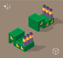 Fototapeta premium Set of Isolated Isometric Minimal City Elements. Factory with Shadows on Dark Background.