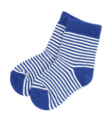 Blue striped baby socks isolated on white