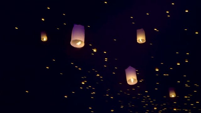Thousands of sky lanterns are released into the night sky to wish for good luck as part of a lantern festival.