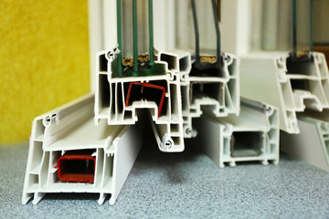 Set of window profile samples in shop