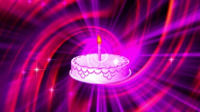 3D spinning birthday cake with abstract particle background