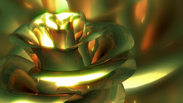 3D spinning golden rose flower close up