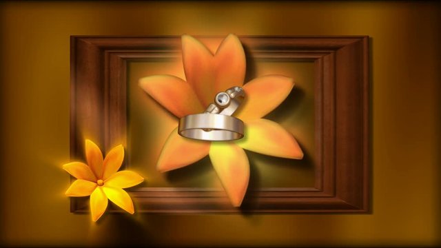 3D orange rotating flowers with spining wedding rings