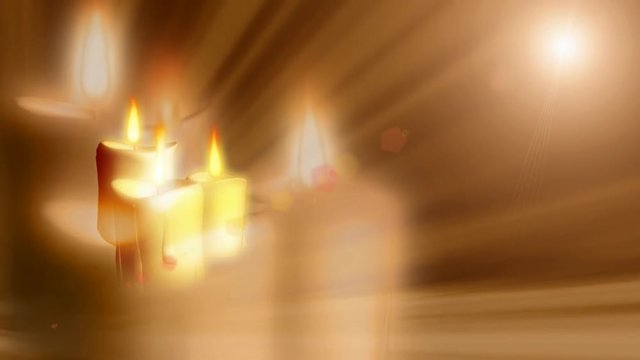 3D spinning burning candles with light rays effect