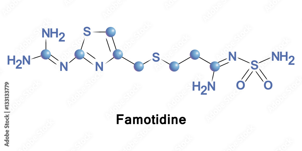 Canvas Prints Famotidine is a histamine H2 receptor antagonist that inhibits stomach acid production. It is commonly used in the treatment of peptic ulcer disease and gastroesophageal reflux disease.