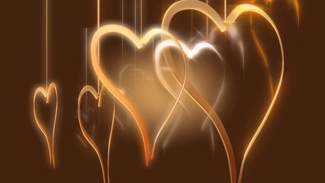 3D rotating glowing hearts with abstract background