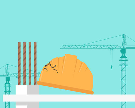 The poster shows a helmet person who does not comply with the safety in the workplace. Vector illustration