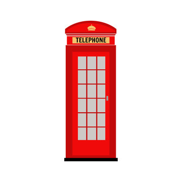 Red telephone booth in London. Vector. Illustration. Flat icon on a white background.