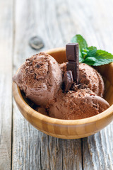 Homemade ice cream topped with chocolate chips.