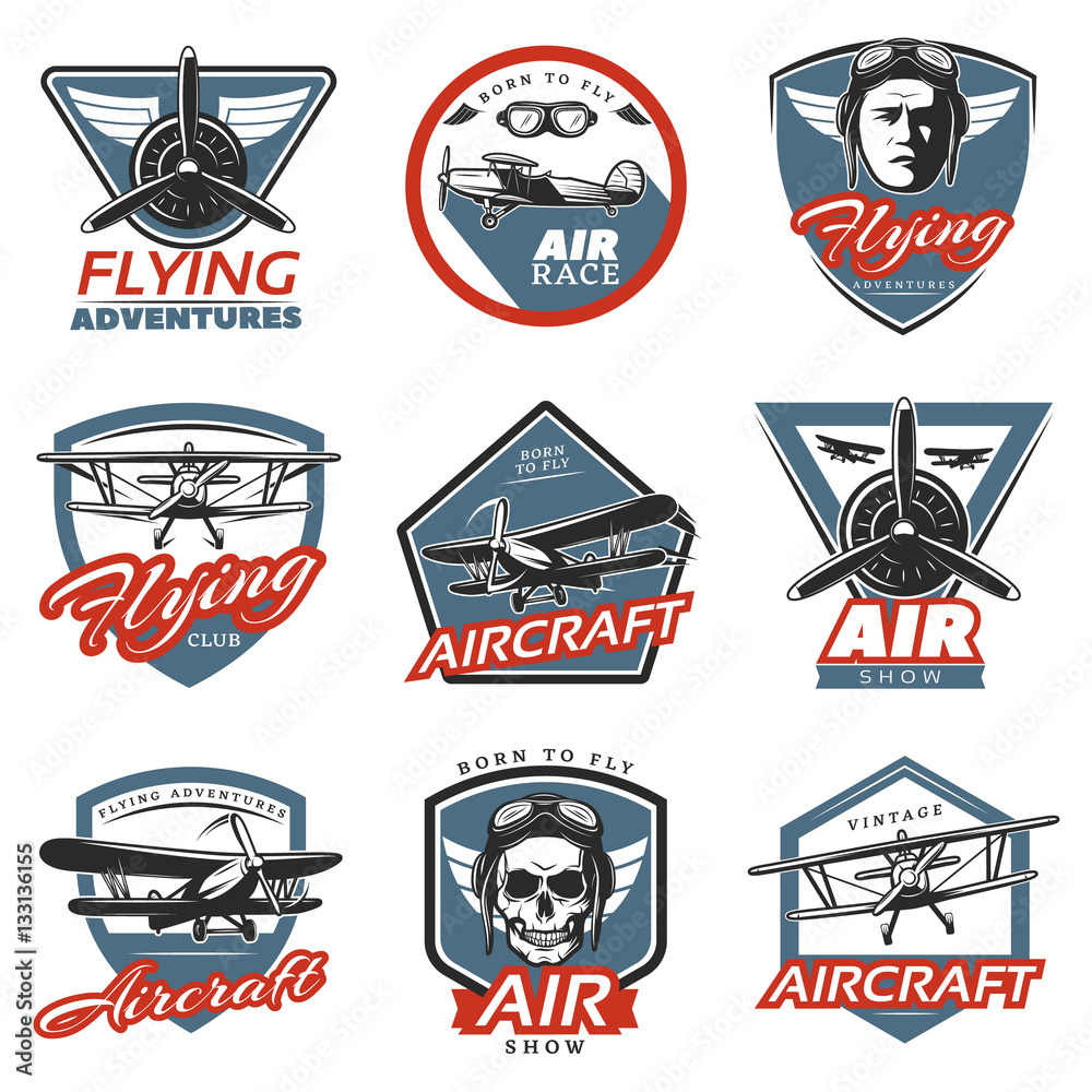 Sticker vintage colorful aircraft logos