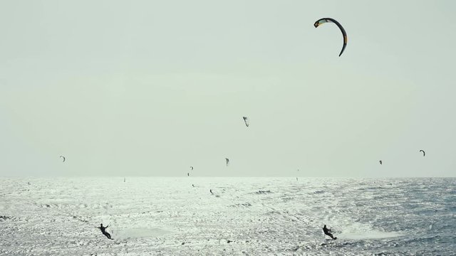 Kite Surfing in Atlantic Ocean, Extreme summer sport. Canary Islands.
