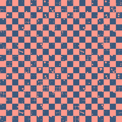Seamless vector pattern. Red geometric checkered brown background with squares. Grunge texture with attrition, cracks and ambrosia. Old style vintage design. Graphic illustration.