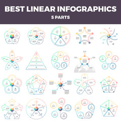 Business infographics. Linear infographic elements with 5 steps, options, parts.