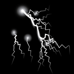 Set of lightnings. Thunder-storm and lightnings. Magic and bright lighting effects. Vector Illustration.