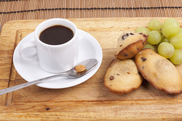 chocolate chip madeleine and coffee