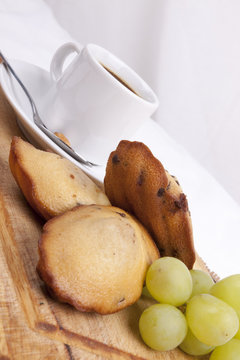 chocolate chip madeleine and coffee