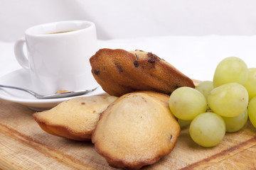 chocolate chip madeleine and coffee