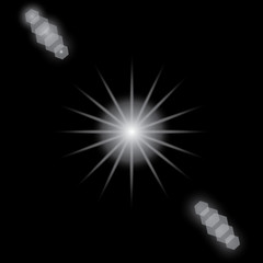 Set of glowing light effects with transparency, isolated on black background vector. Glare, rays, stars.