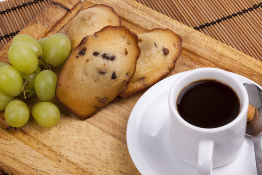 chocolate chip madeleine and coffee