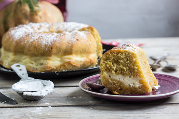 Sweet cake from cottage cheese with pumpkin.