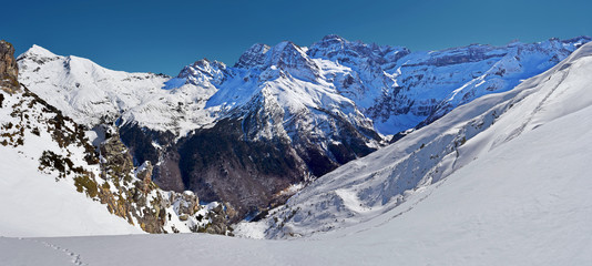 Winter Panorama of Cirque de Gavarnie seen from Pahule Pic