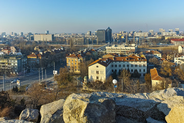 PLOVDIV, BULGARIA - JANUARY 2 2017: Panorama to City of Plovdiv from nebet tepe hill, Bulgaria