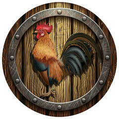 Wooden round shield with a rooster © andrcat