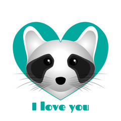 Raccoon in turquoise heart.