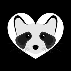 B&W raccoon in heart.