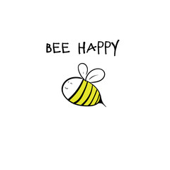 Be happy concept. Bee with lettering